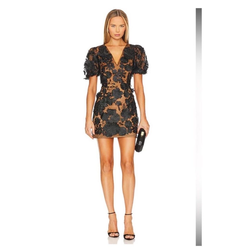 Elliatt Black Floral Appliqué Mini Dress NWOT